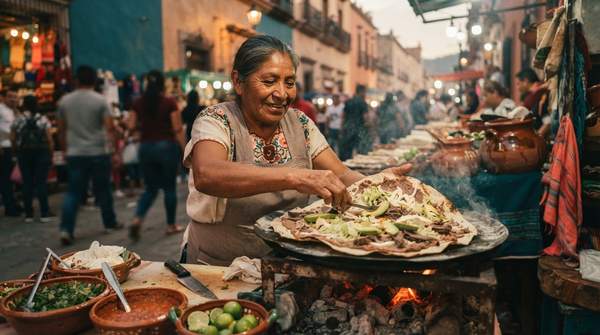 Editorial illustration for Beyond Tacos: A Regional Map of Mexico's Street Food, From Oaxaca's Tlayudas to Morelos' "Battleship Taco"